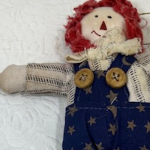 VTG Raggedy Andy Fabric Doll Christmas Holiday Tree Ornament Handmade 7" - Picture 7 of 10